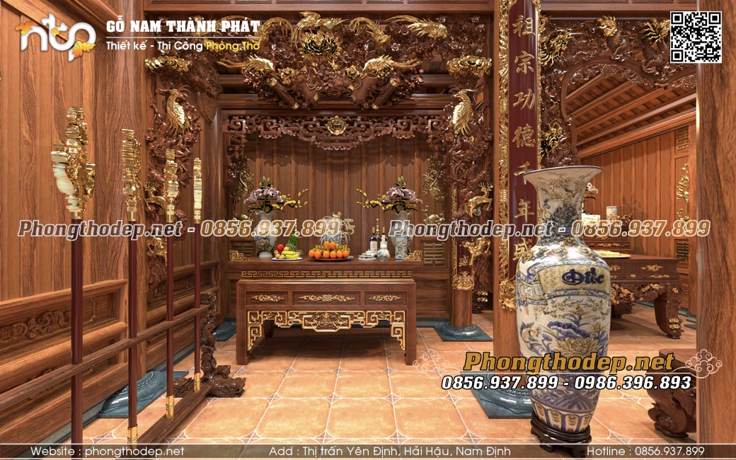 Bố trí nội thất gian bên trái nhà gỗ 3 gian 2 chái